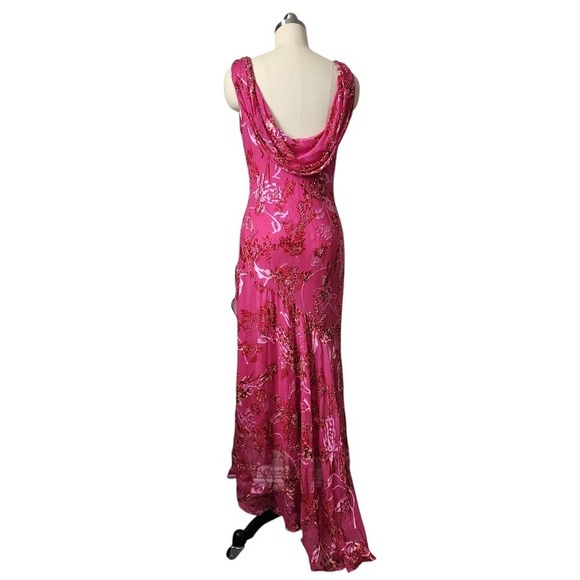 SUE WONG NOCTURNE Pink Silk Beaded Asymmetrical Maxi Dress Fairycore Gown Y2K 10 - Picture 1 of 15